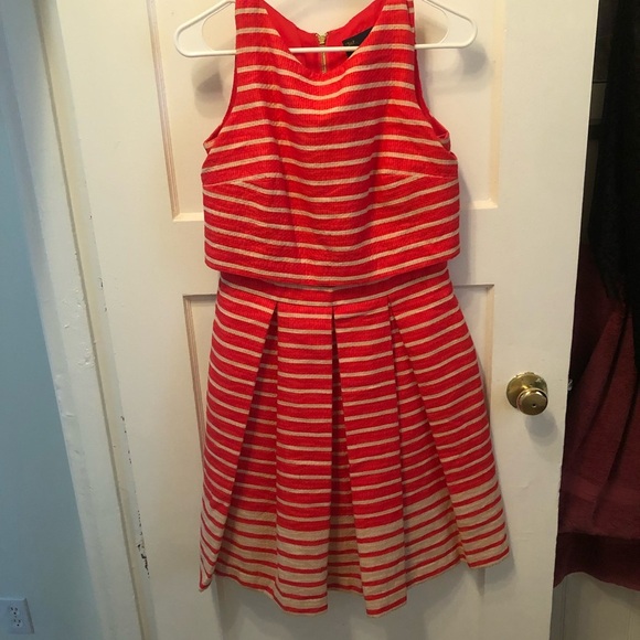 Taylor Dress orange Striped Fit & Flare Waffle Texture 50s Style/ Pockets Size 4 - Picture 1 of 10